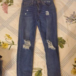 High Rise Dark Washed Distressed Jeans